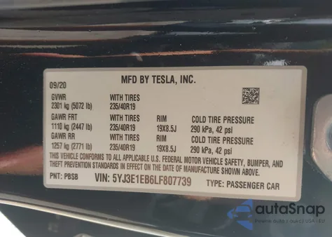 2020 Tesla Model 3 Long Range Dual Motor All-Wheel Drive из США, поврежденный, VIN 5YJ3E1EB6LF807739